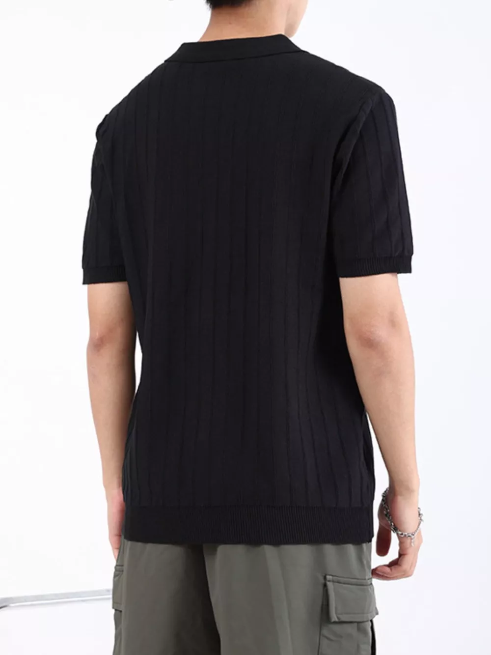 Men's Plus Size Striped Knitted Polo, image 6