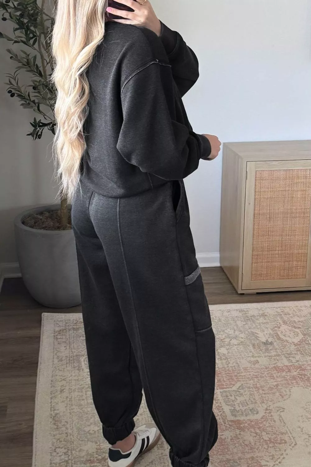 Crew Neck Long Sleeve Top and Joggers Set, image 4