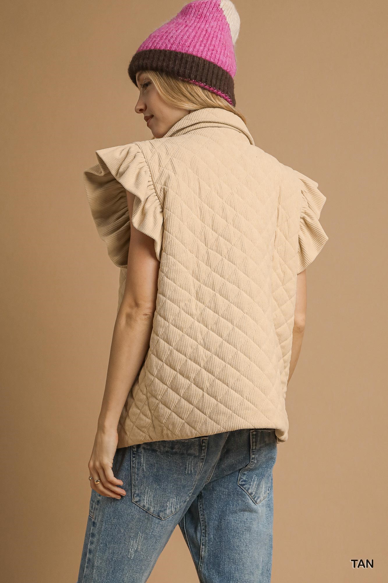 Corduroy Quilted Ruffle Sleeve Vest, image 2