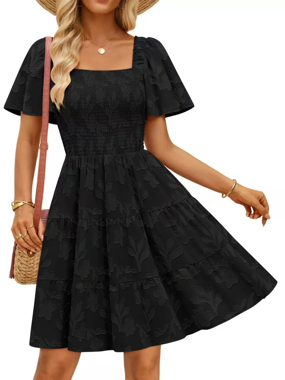 Smocked Square Neck Tiered Mini Dress, image 16
