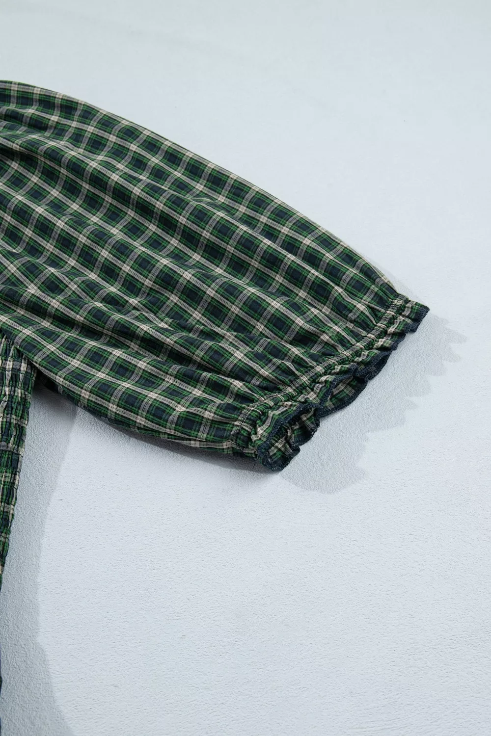 Plaid Square Neck Shirred High Waist Ruffle Hem Maxi Dress, image 9
