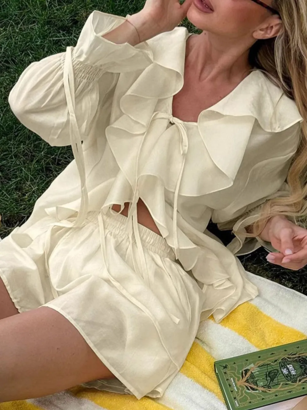 Ruffled V-Neck Top and Shorts Set, image 5