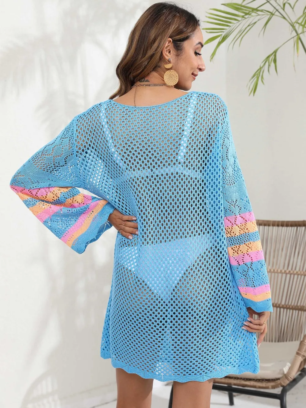 Openwork Contrast Long Sleeve Cover-Up, image 3