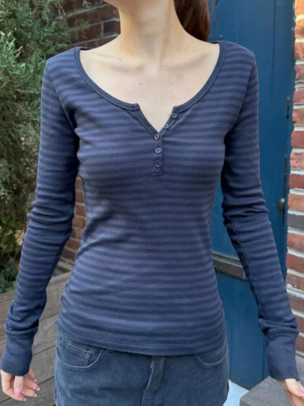 Striped Long Sleeve Henley T-Shirt, image 6
