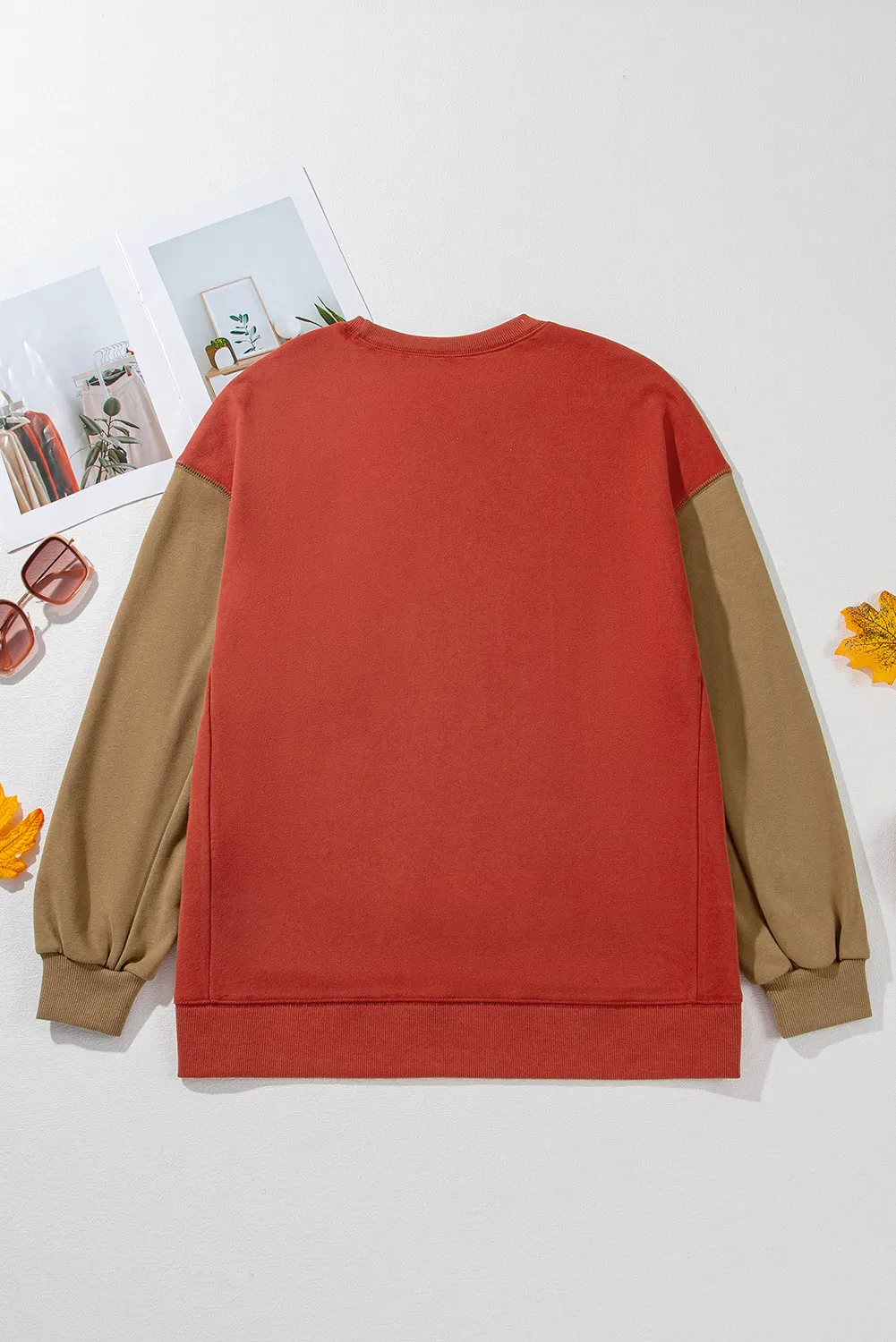 Contrast Round Neck Long Sleeve Sweatshirt, image 7