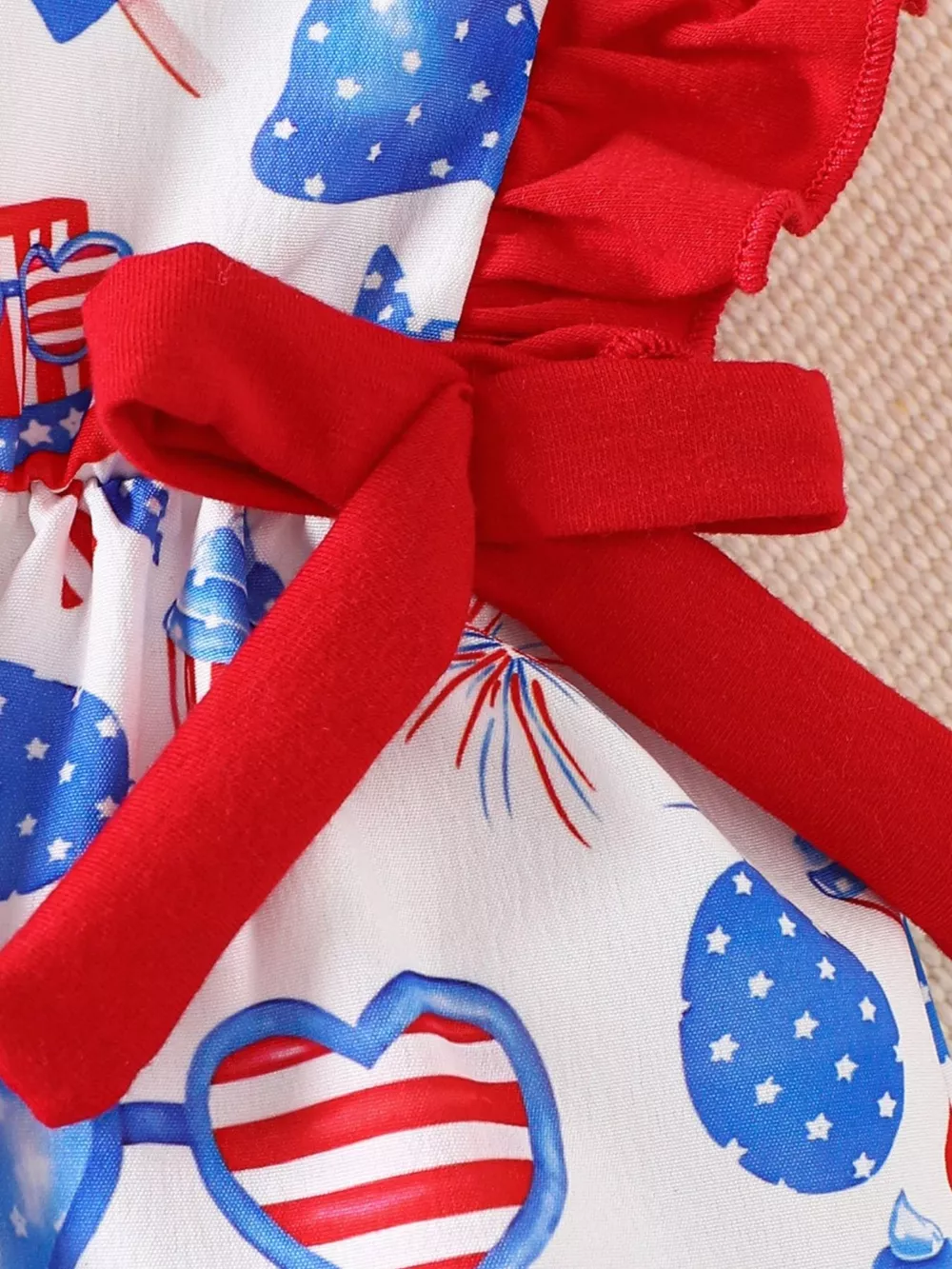 Children's Patriotic Print Ruffle Sleeve One-Piece, image 3
