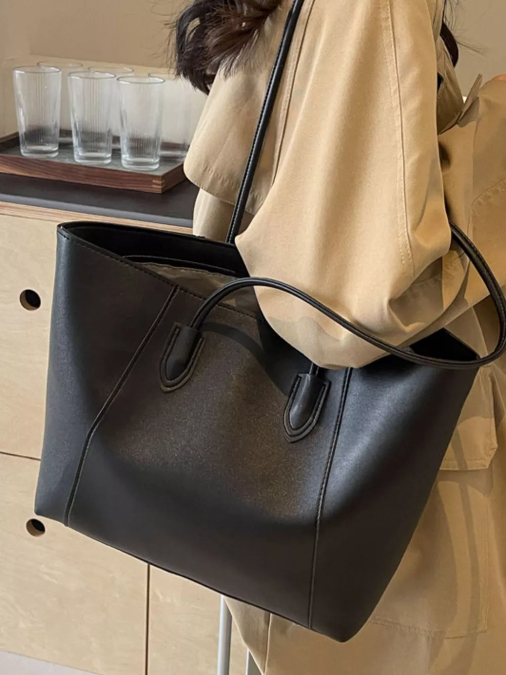 Leather Tote Shoulder Bag, image 8