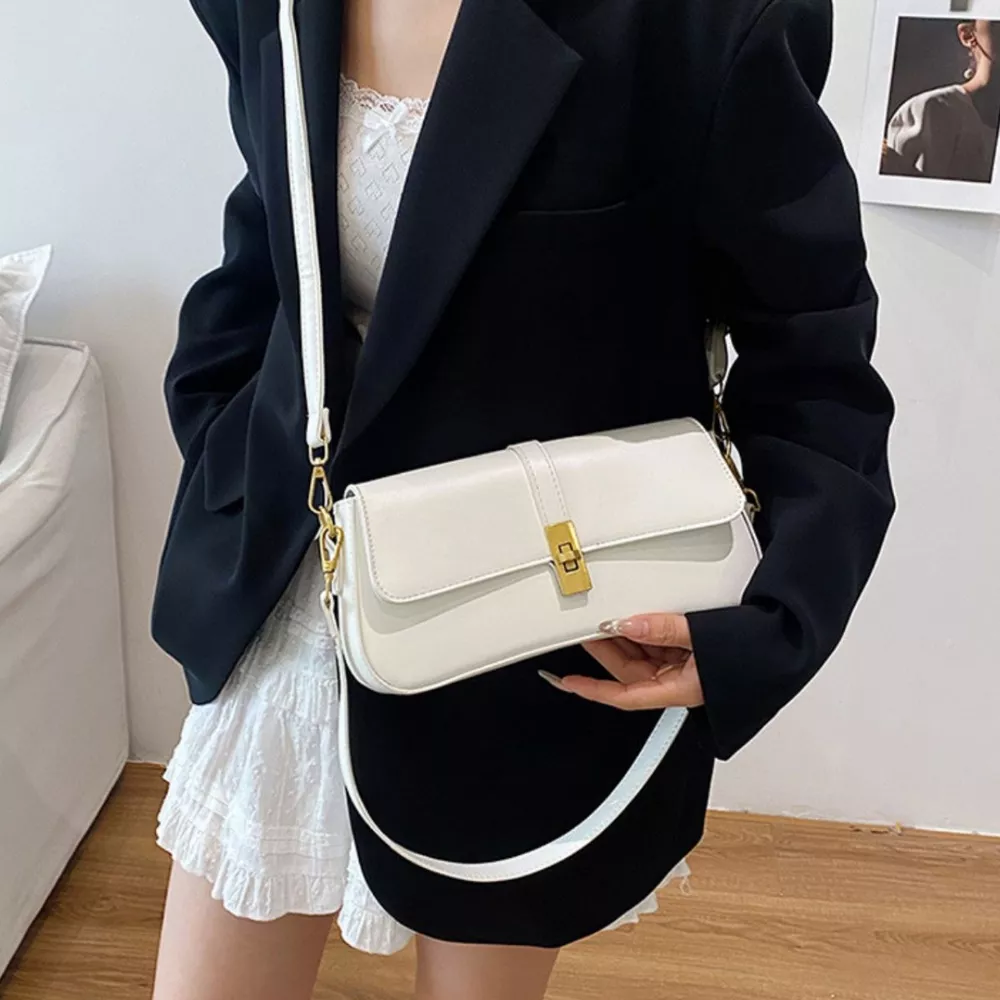 Rectangular Crossbody Bag with Golden Buckle, image 4