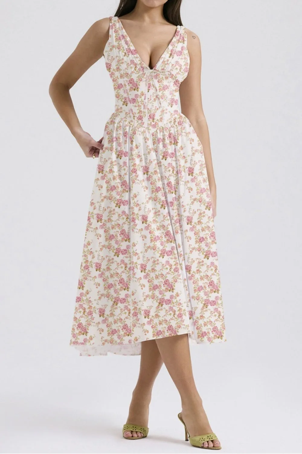 Floral V-Neck Sleeveless Midi Dress with Pockets, image 5