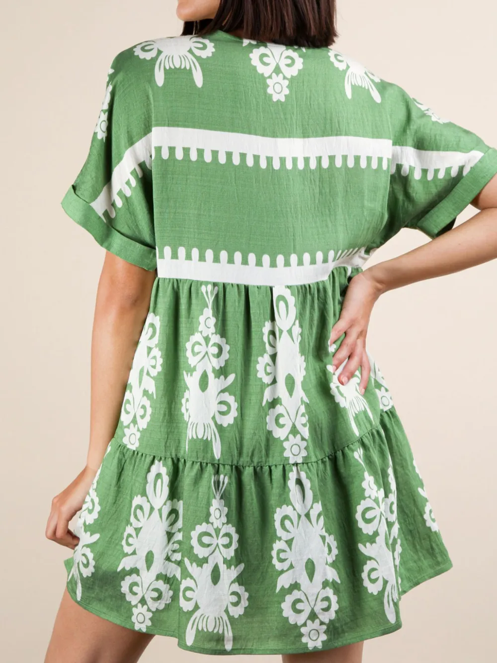 Printed V-Neck Short Sleeve Mini Dress, image 14