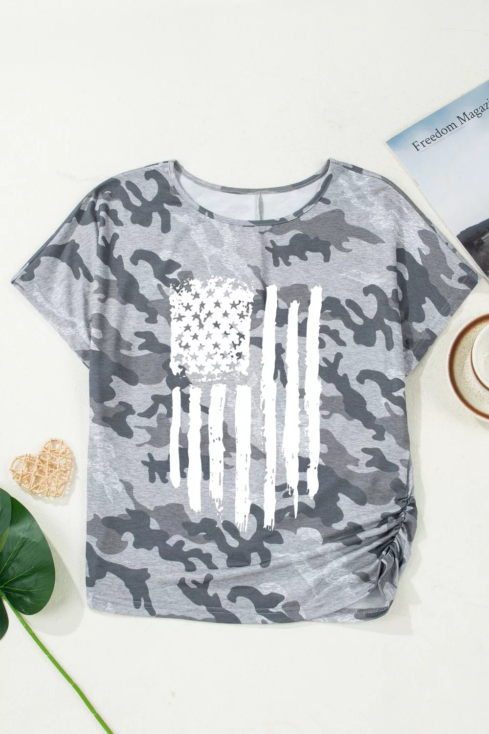 Camouflage Retro American Flag Printed Tee, image 2