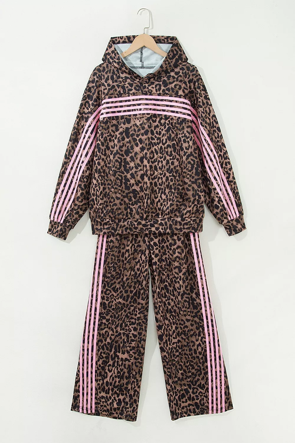 Leopard Print Contrast Striped Detail Long Sleeve Top Pant Set, image 5