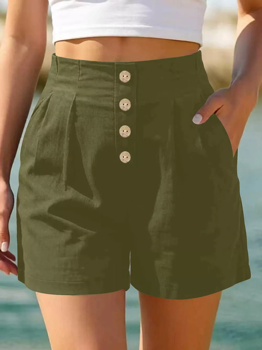 Button Fly High Waist Shorts, image 13