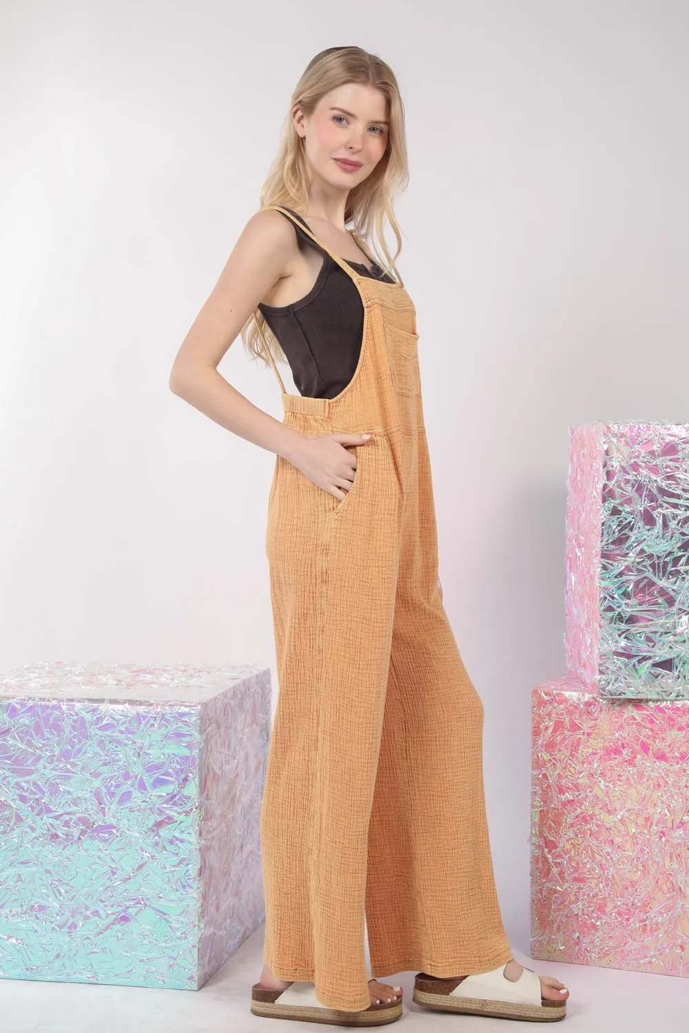 Texture Washed Wide Leg Overalls, image 3