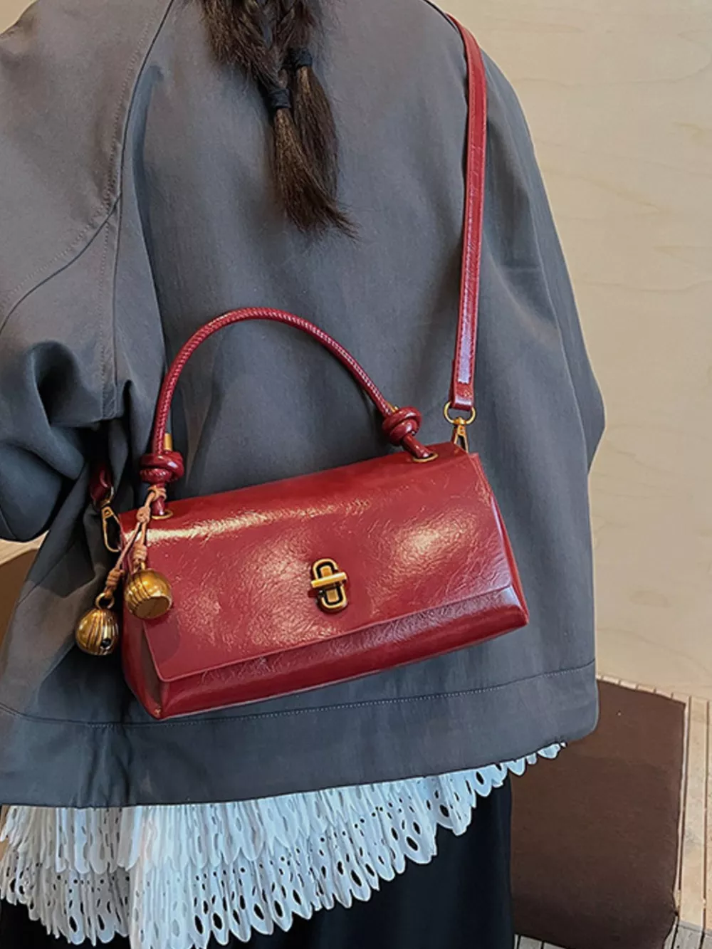 Chic PU Leather Crossbody Bag with Gold Accents, image 7