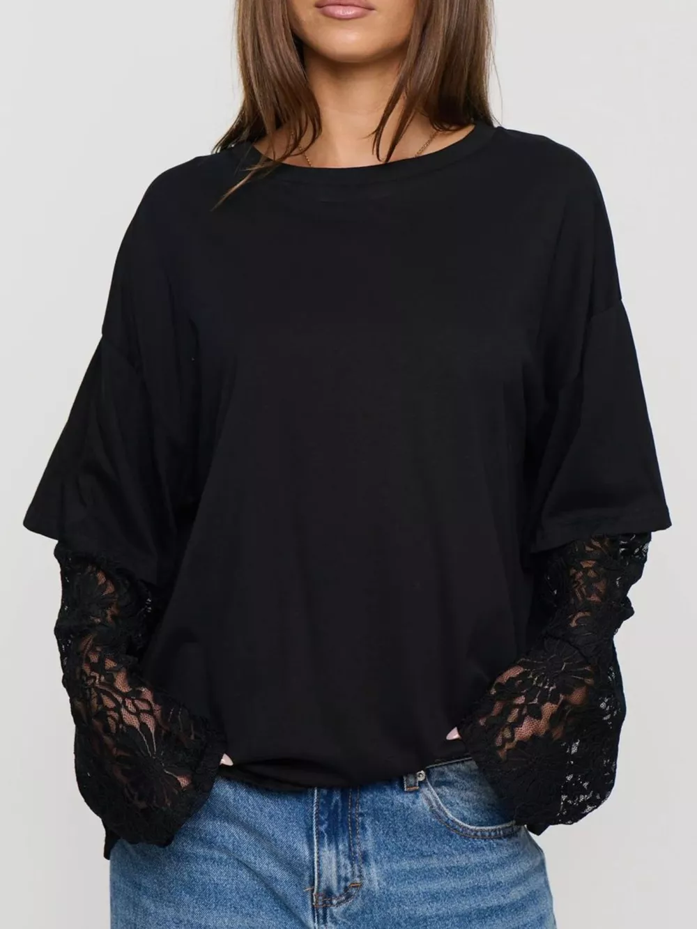 Layered Lace-Sleeve T-Shirt, image 7