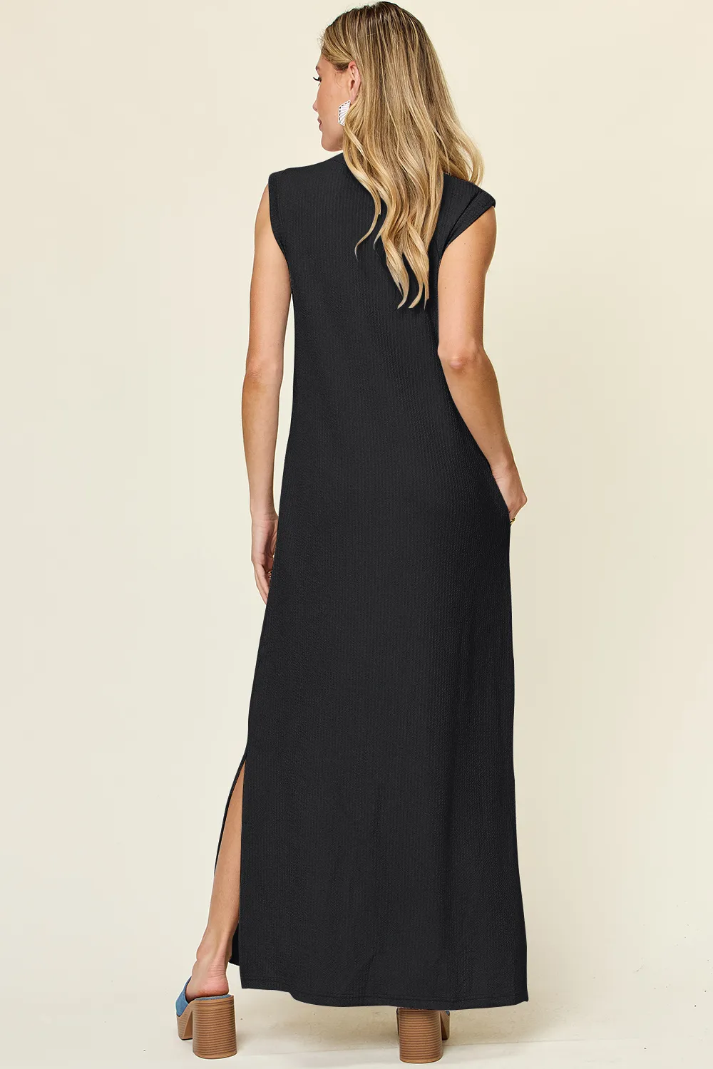 Full Size Texture Mock Neck Sleeveless Maxi Dress, image 2