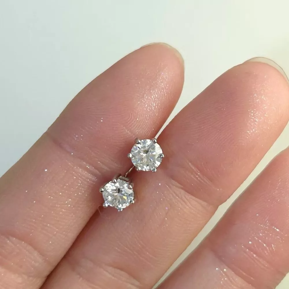 2 Carat 925 Sterling Silver Moissanite Stud Earrings, image 3