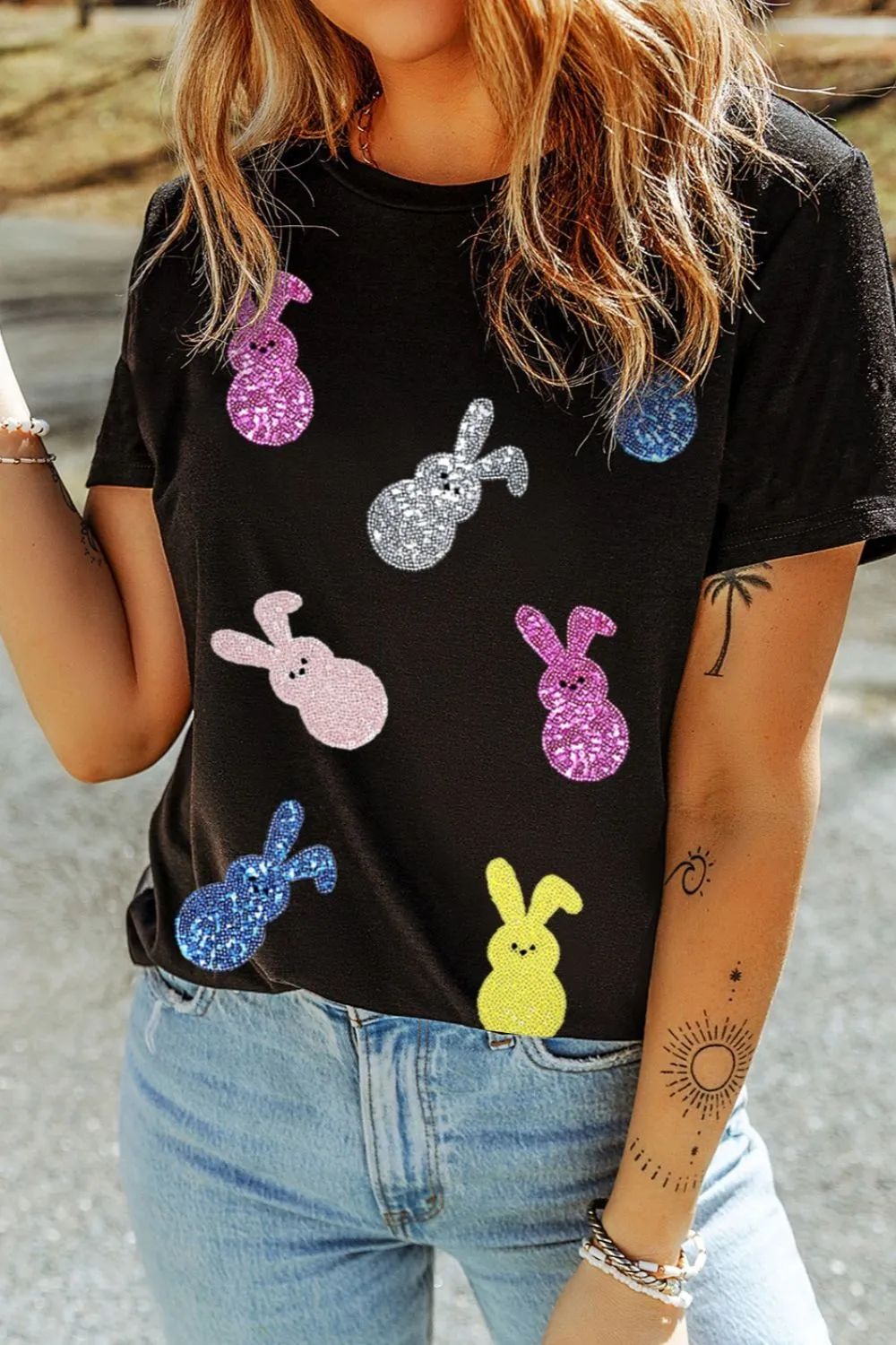 Sequin Bunny Doll Short Sleeve T-Shirt, image 3