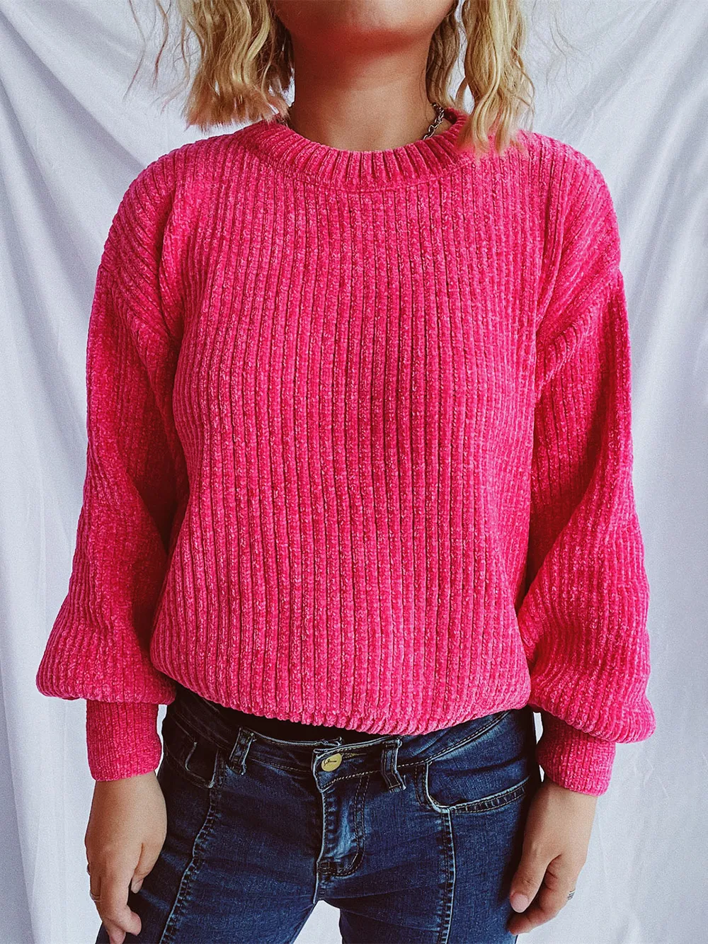 Round Neck Dropped Shoulder Long Sleeve Sweater, image 11