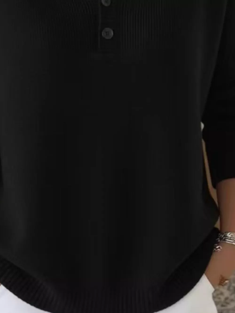 Full Size Button Detail Ribbed Knit Sweater Plus Size, image 19