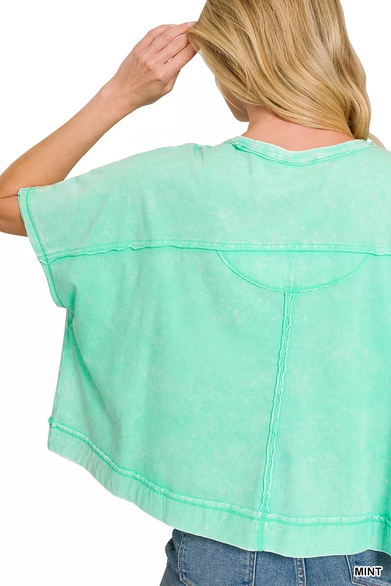 Acid Washed Round Neck Short Sleeve Oversized T-Shirt, image 2