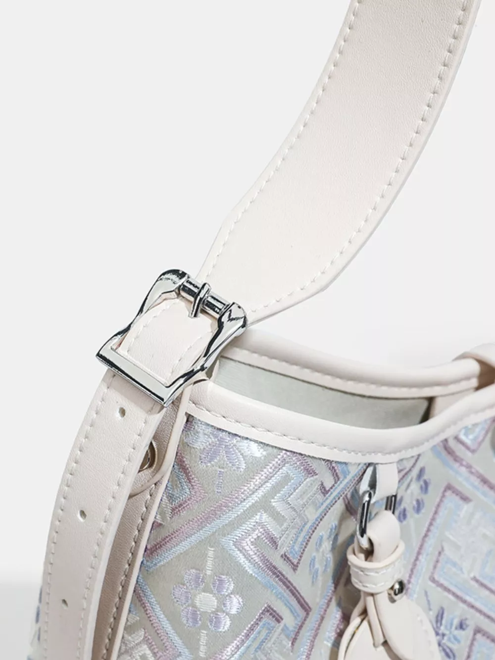 Geometric Pattern Jacquard Shoulder Bag with Adjustable Strap, image 10