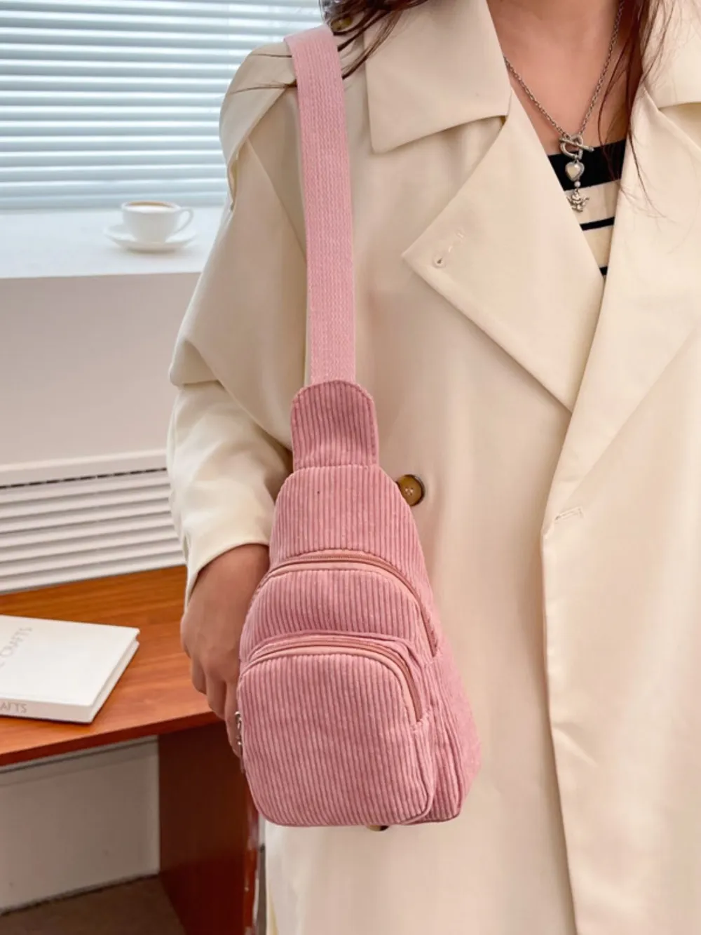 Corduroy Solid Color Crossbody Bag, image 10