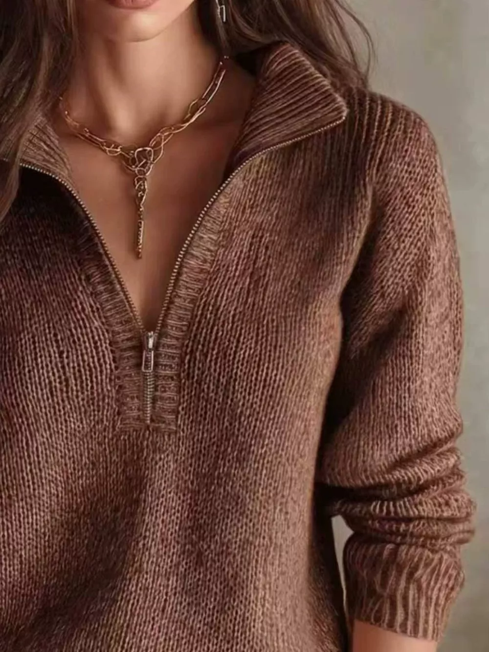 Half Zip Dropped Shoulder Sweater, image 12