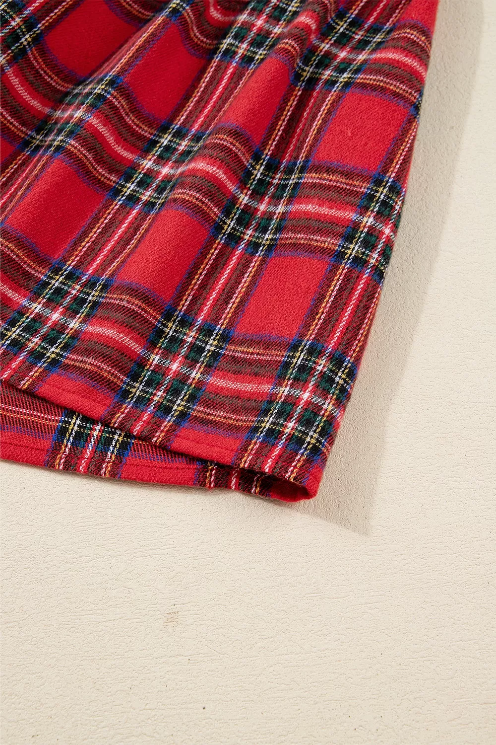 Christmas Plaid V Neck 3/4 Sleeve Tie Waist Ruffle Hem Midi Dress, image 15