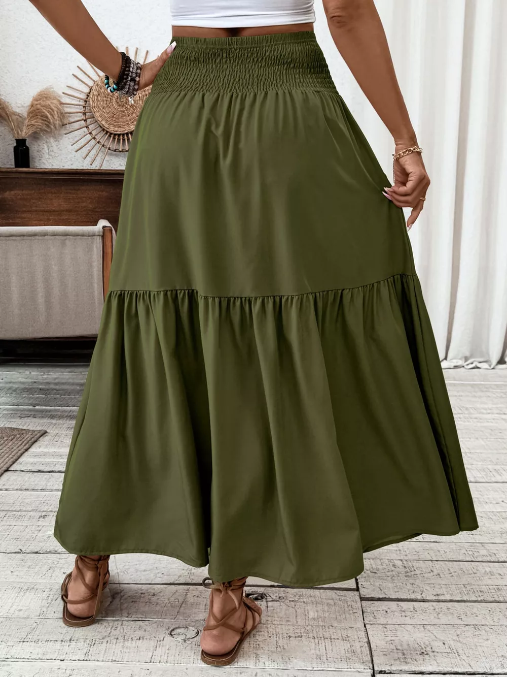 Smocked Waist Tiered Skirt, image 2