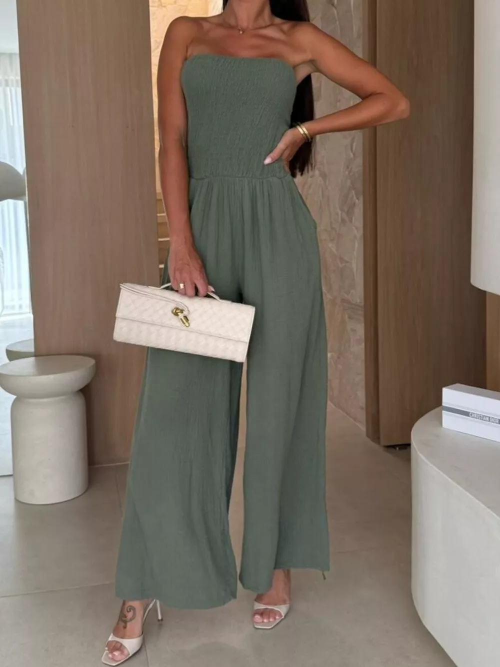 Smocked Strapless Wide-Leg Jumpsuit, image 7