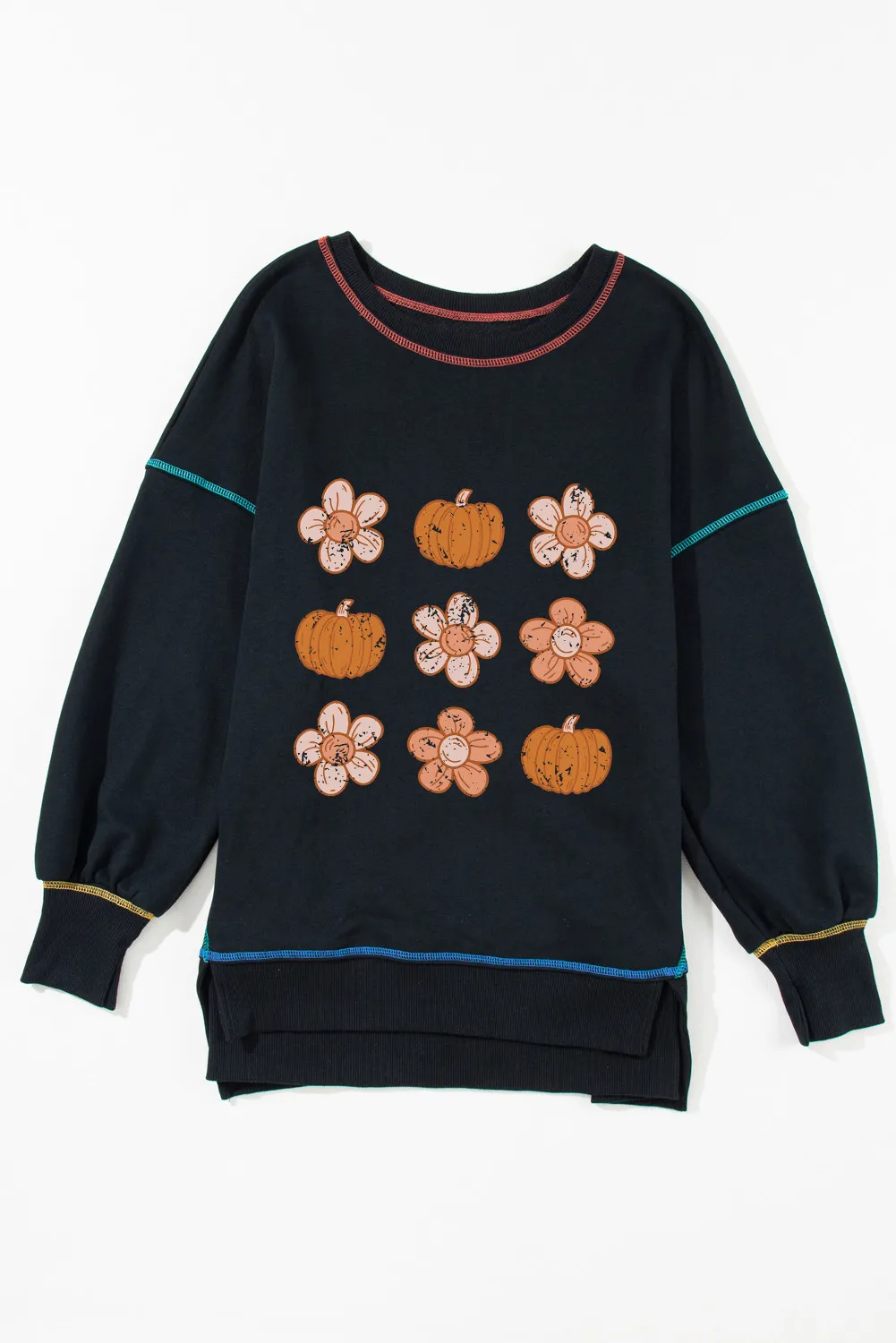 Pumpkin & Flower Graphic Long Sleeve Sweatshirt, image 2