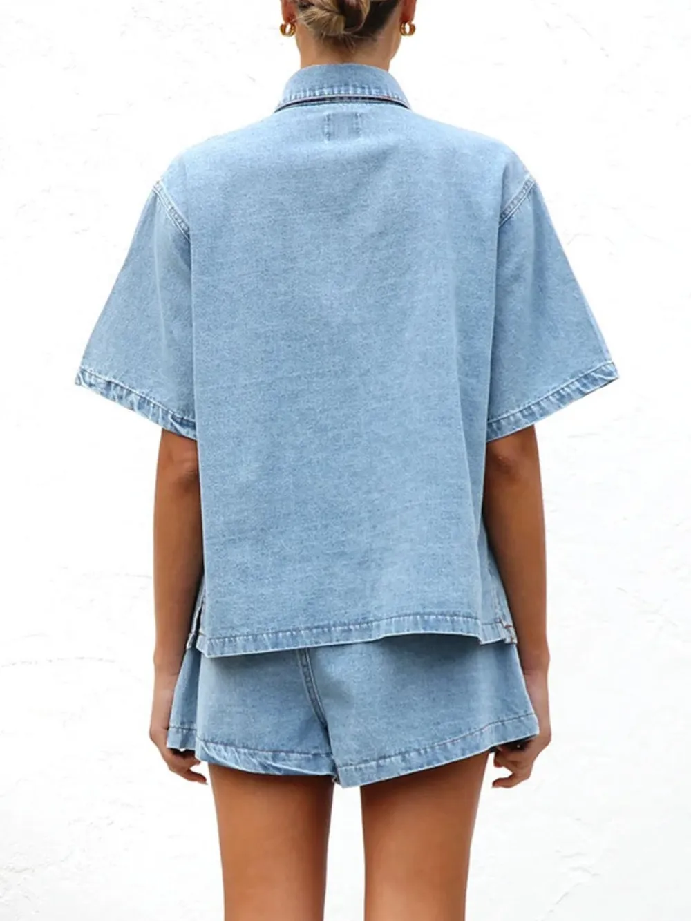 Button Up Short Sleeve Top and Shorts Denim Set, image 2