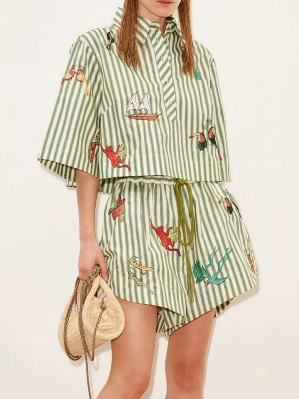 Printed Striped Shirt and Shorts Set