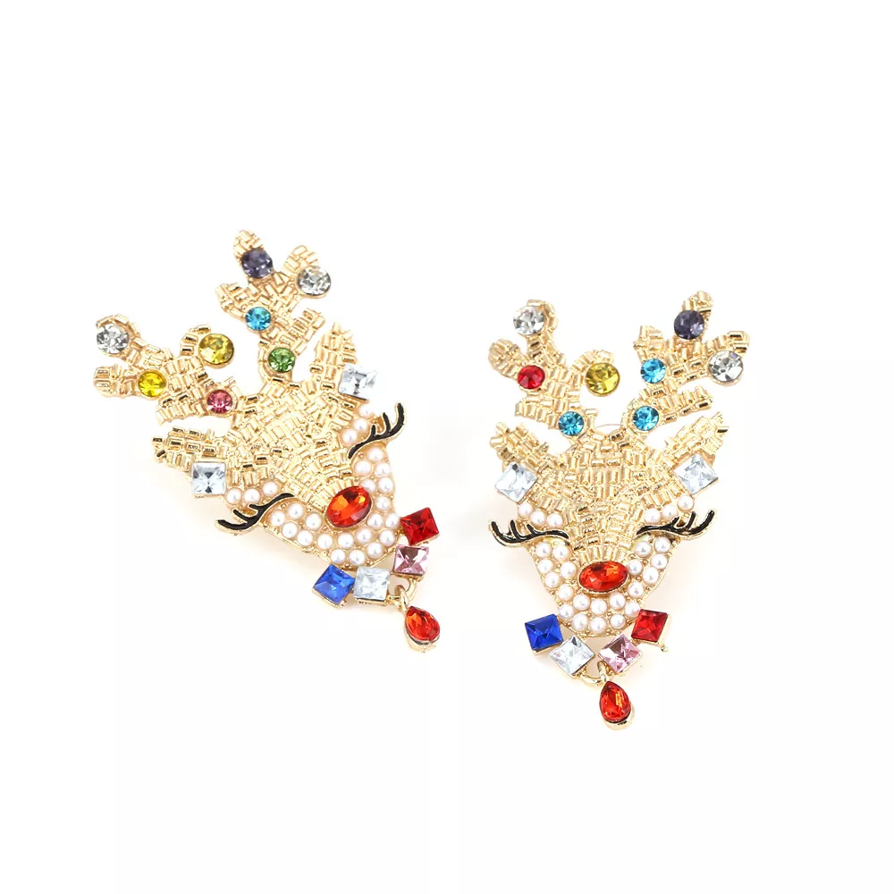 Christmas Reindeer Earrings with Colorful Rhinestones, image 3