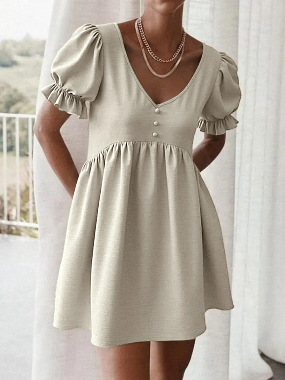 Puff Sleeve Babydoll Mini Dress, image 4
