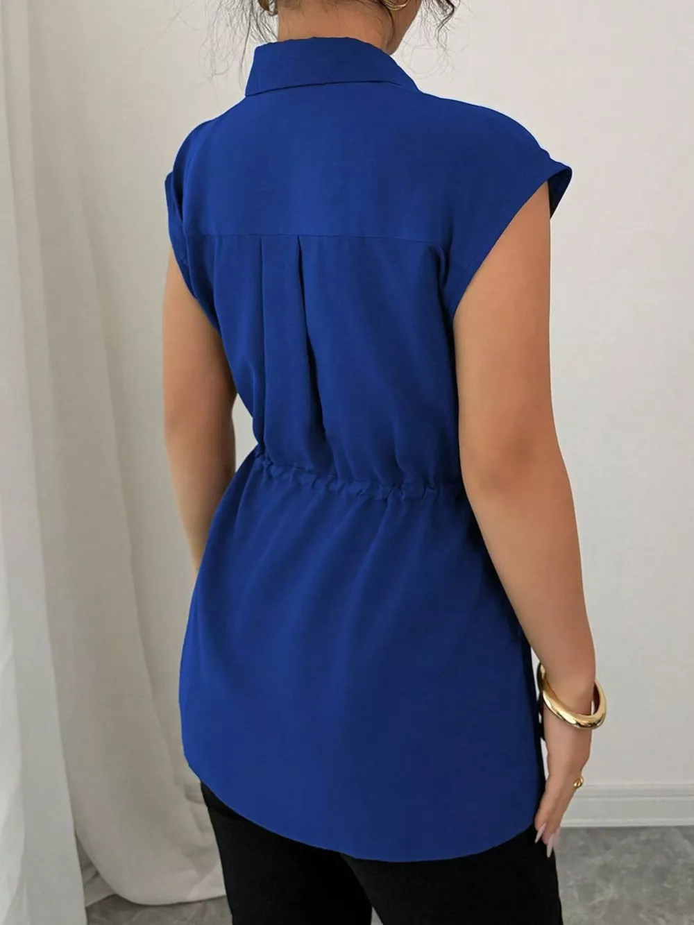 Drawstring Waist Cap Sleeve Shirt, image 7