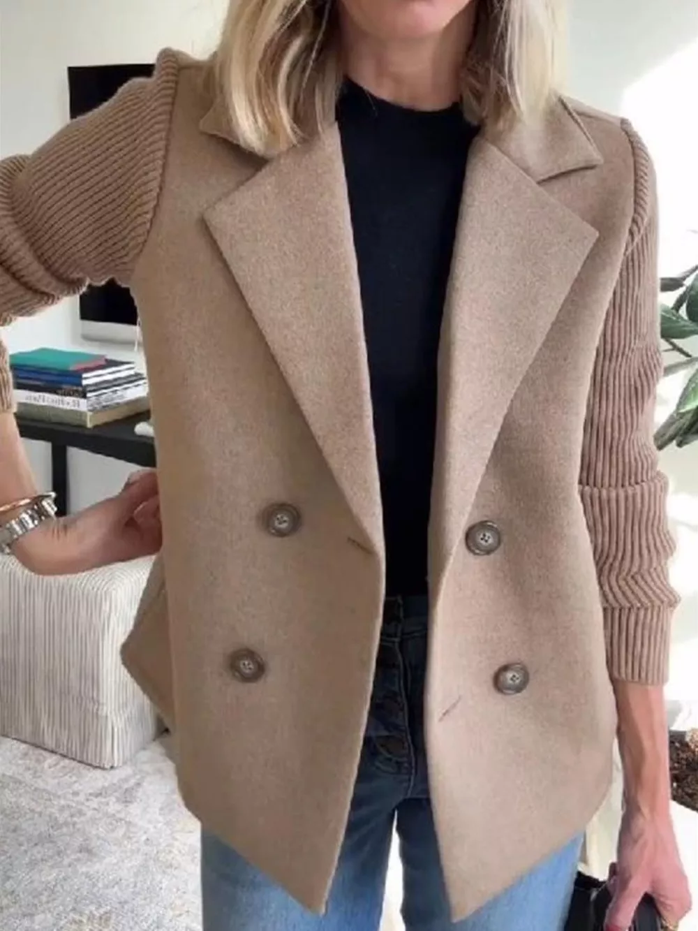 Full Size Knit Sleeve Double-Breasted Outerwear Plus Size, image 10