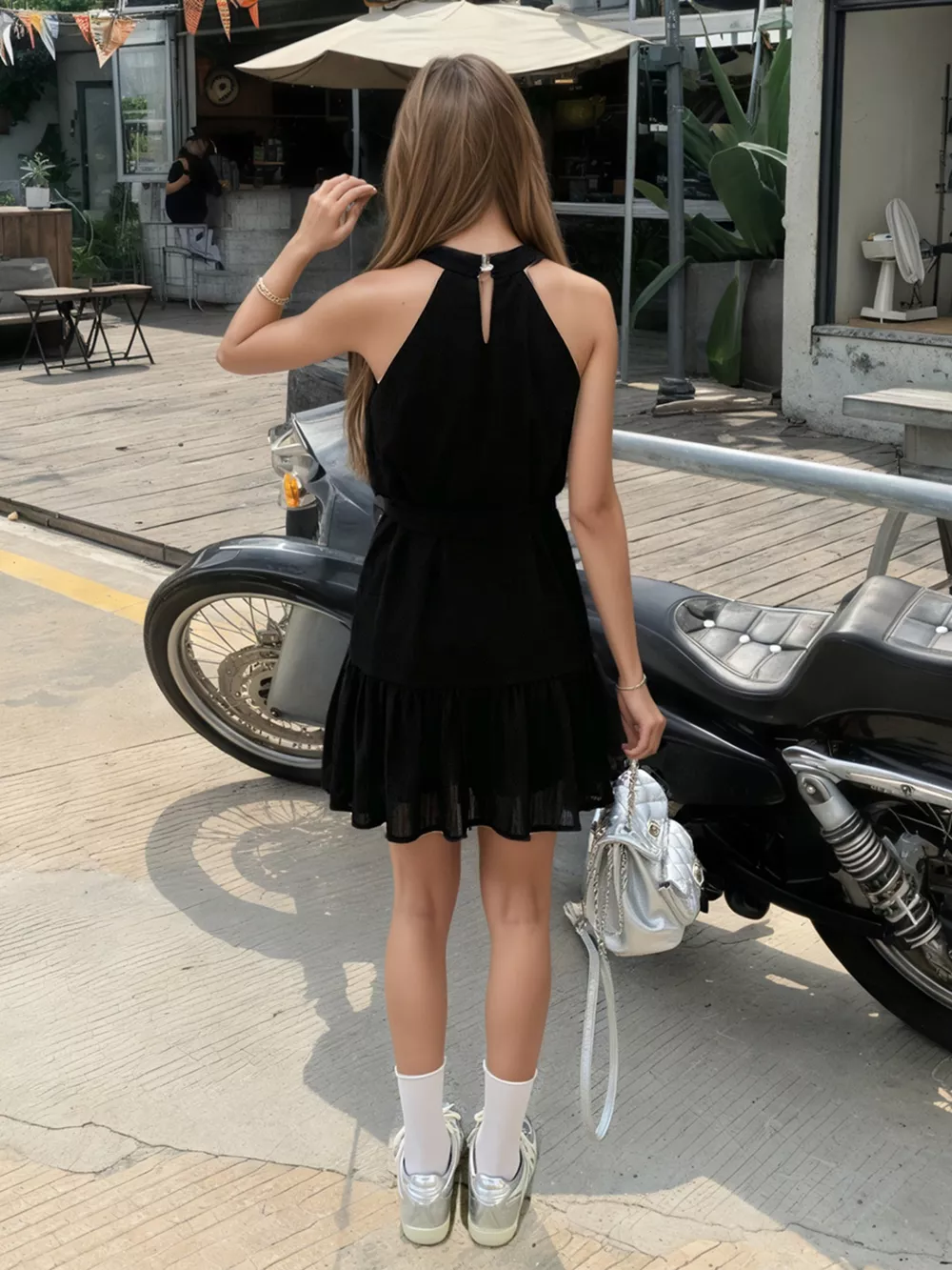 Sleeveless Tie Waist Mini Dress, image 6