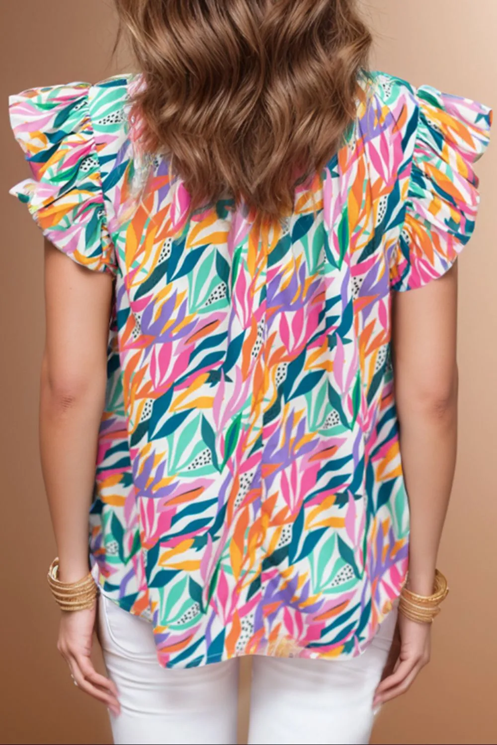 Printed Round Neck Cap Sleeve Blouse, image 3