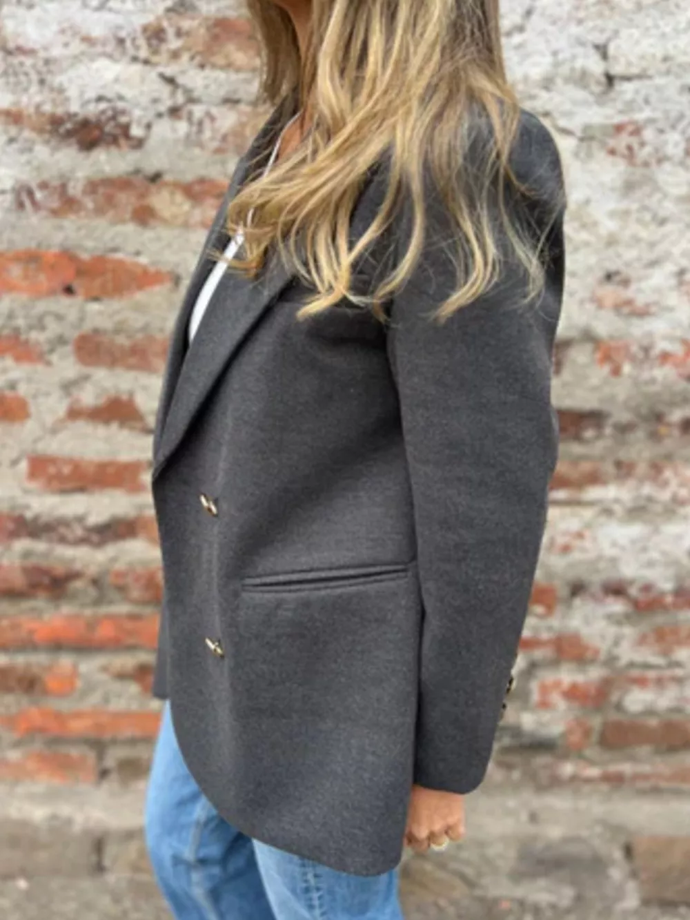 Full Size Double Breasted Long Sleeve Blazer Plus Size, image 10