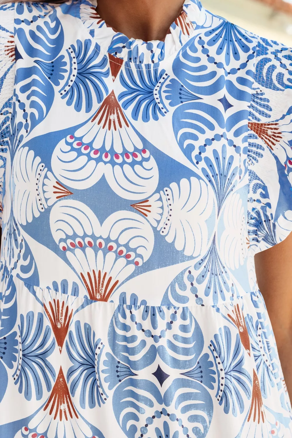 Tropical Botanic Print Flutter Sleeve Vacation Dress, image 7