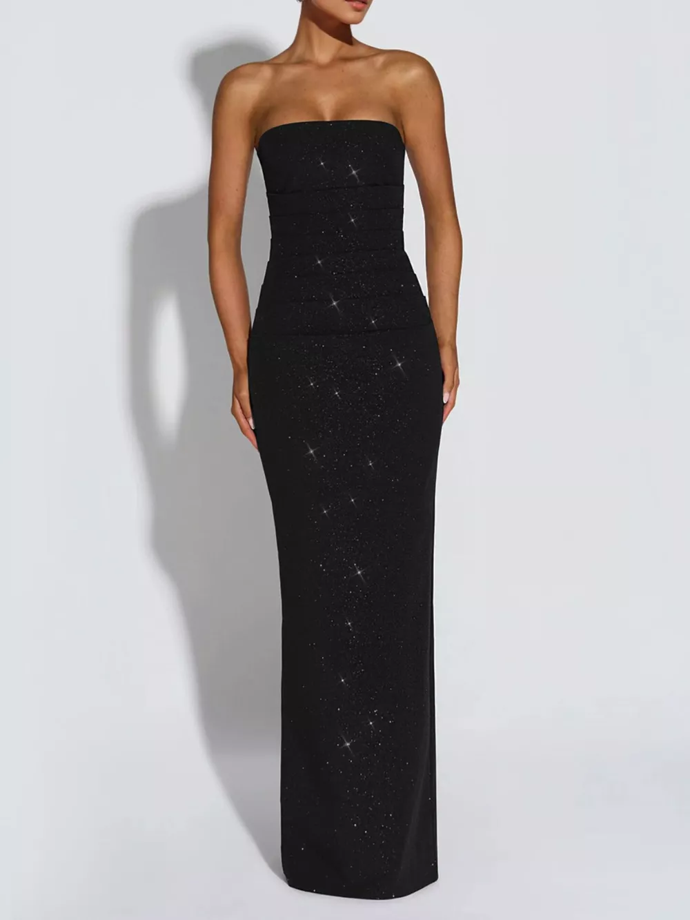 Slit Glitter Tube Maxi Dress with Scarf, image 5