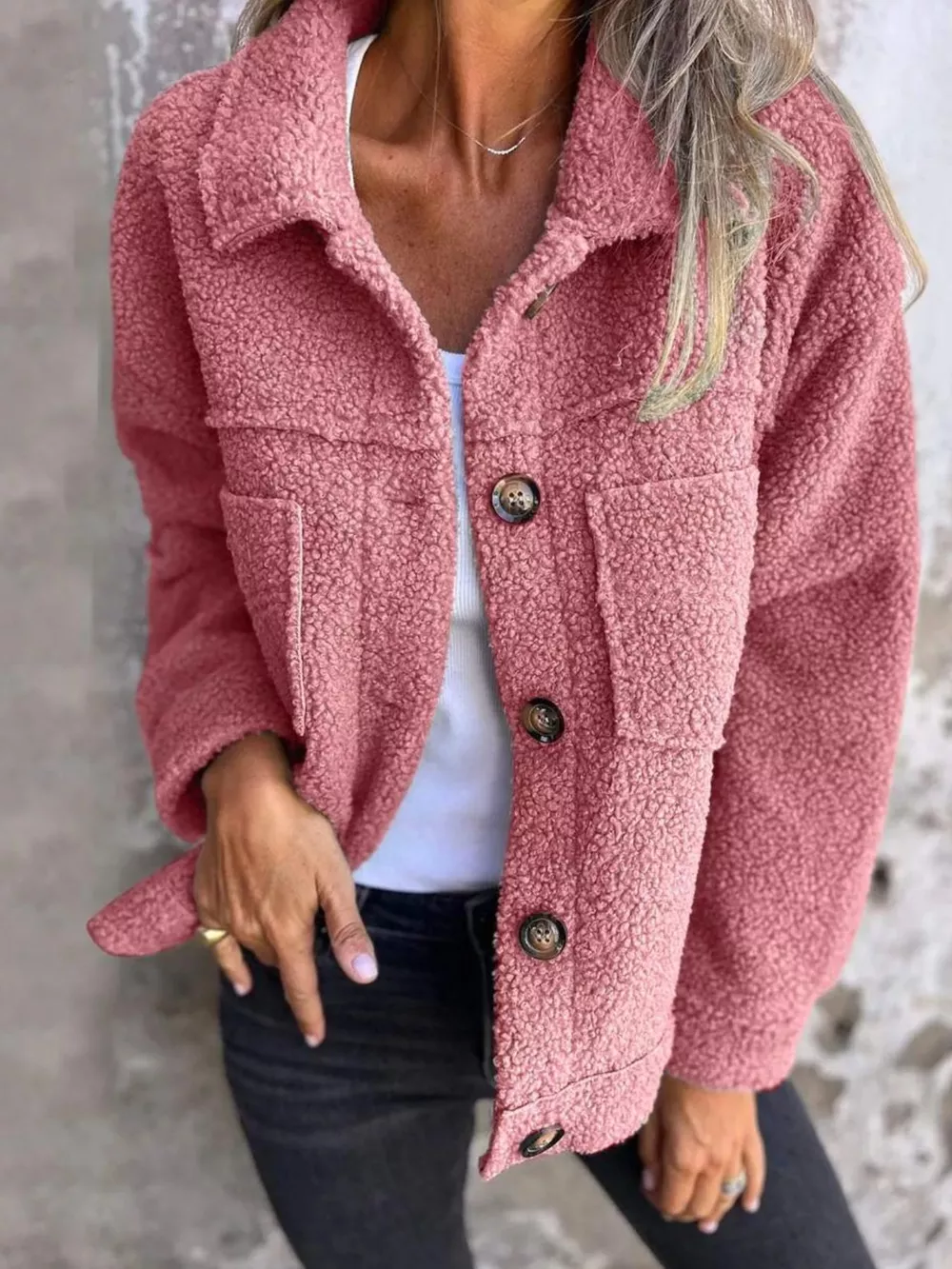 Full Size Single-Breasted Sherpa Shacket Plus Size, image 3