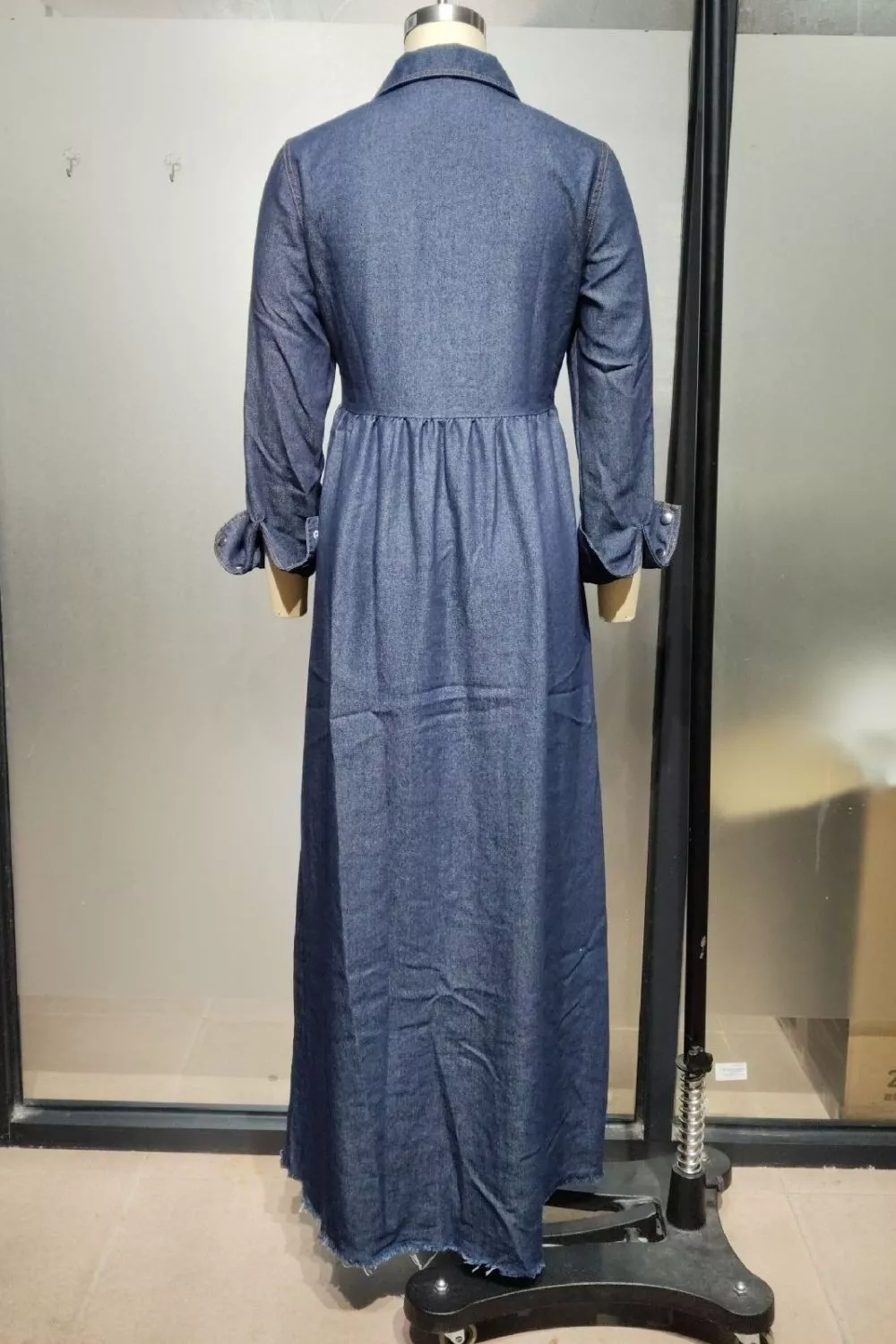 Raw Hem Long-Sleeve Denim Maxi Dress, image 7