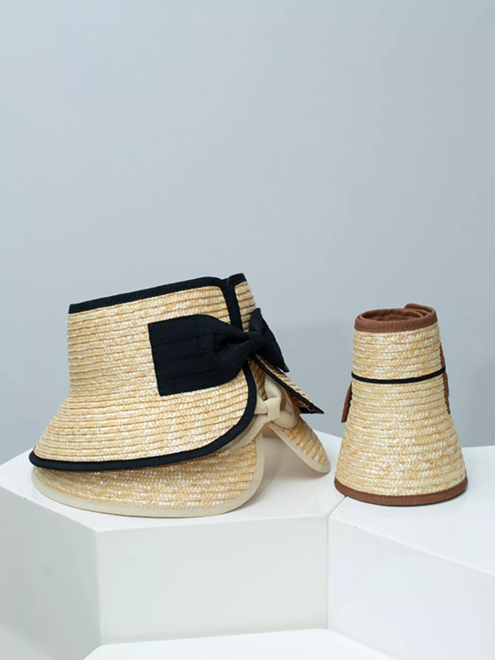 Straw Sun Visor Hat with Bow, image 2