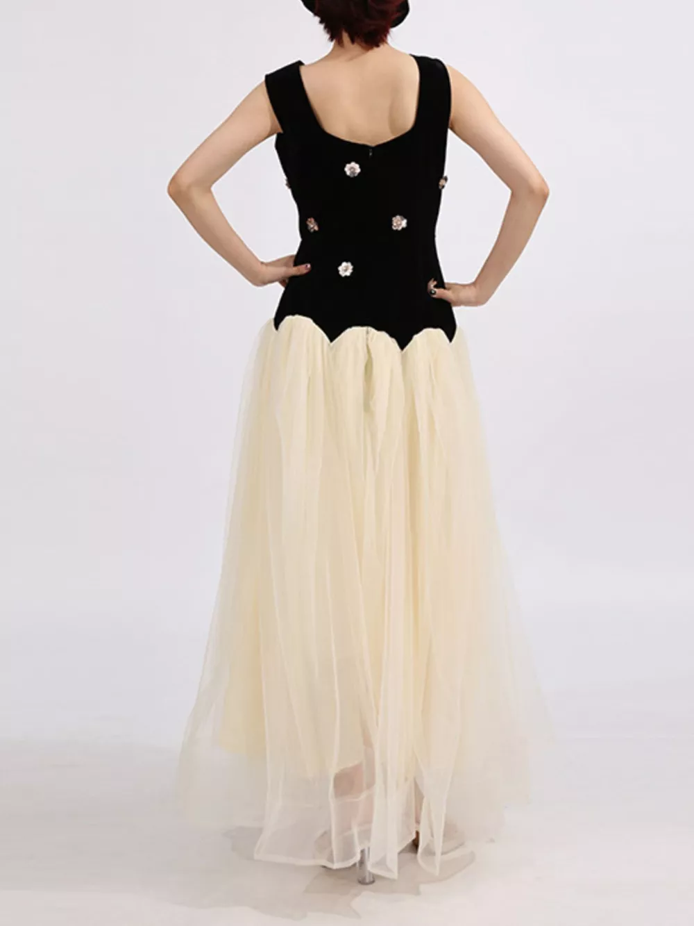 Contrast Flower Sleeveless Tulle Maxi Dress, image 6