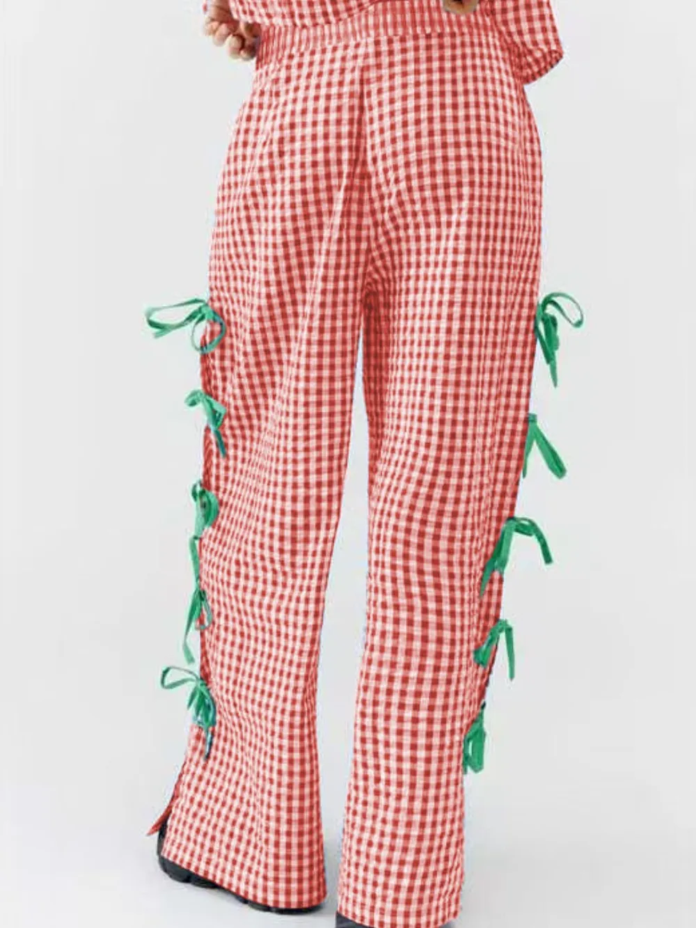 Side Tied Plaid Pants, image 2