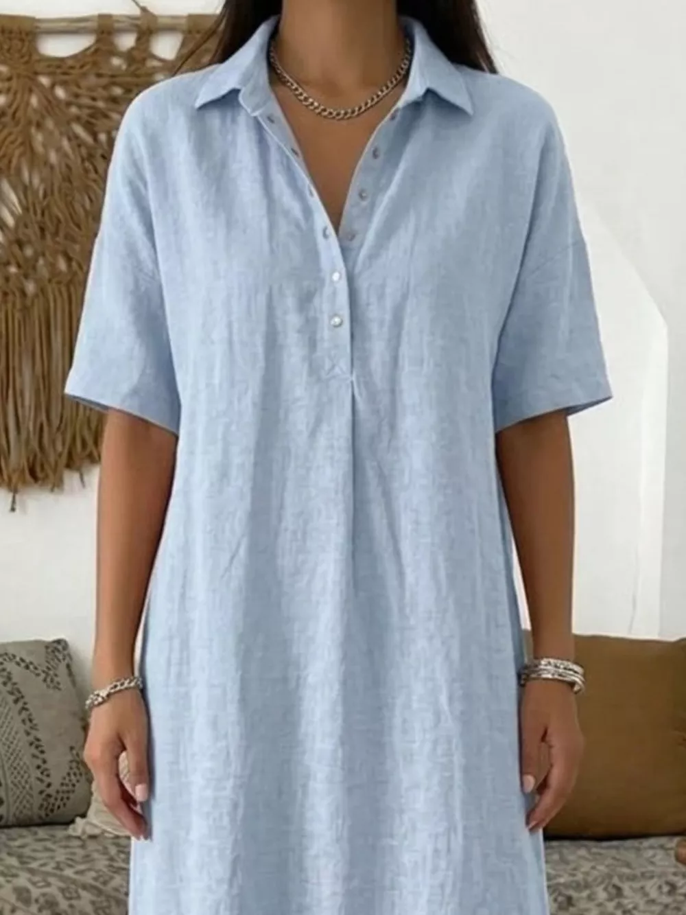 Full Size Button Detail Half Sleeve Dress Plus Size, image 2